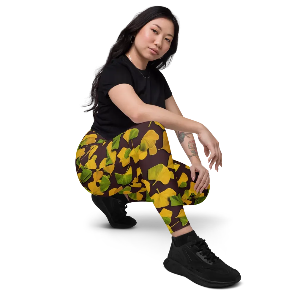 Midnight Ginkgo on Leggings with Pockets — Right Front