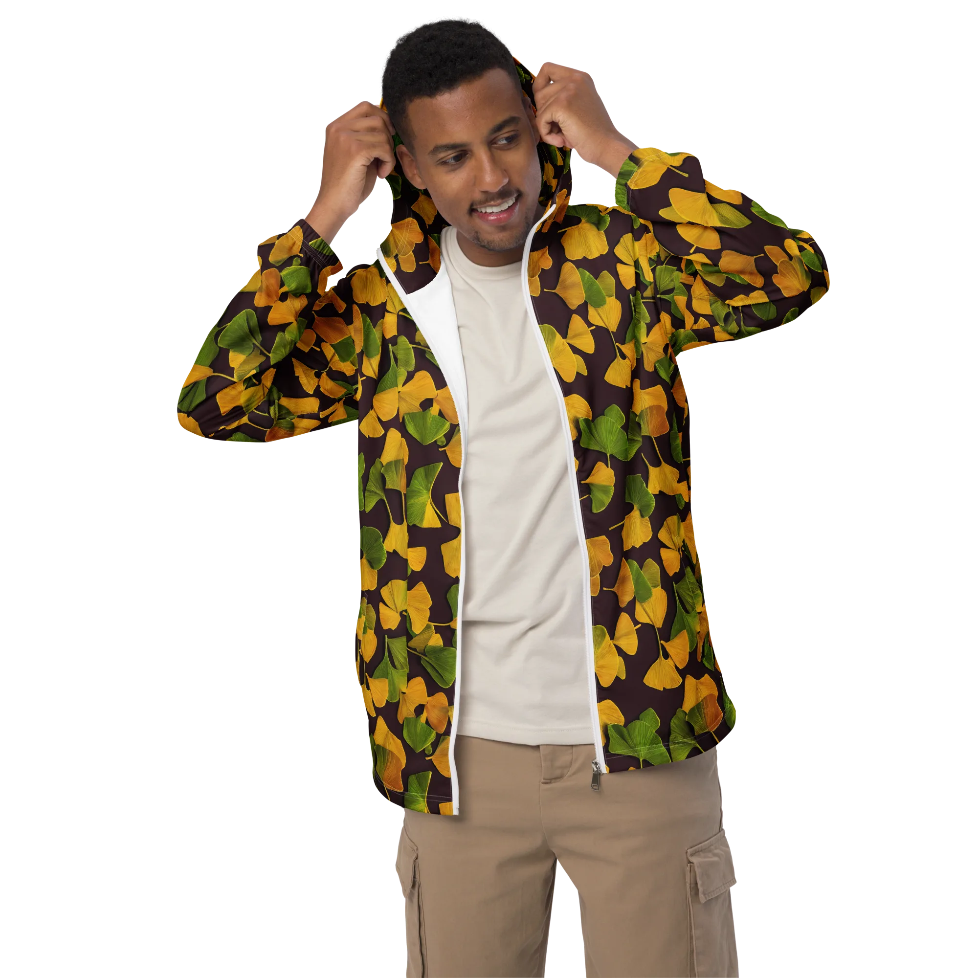 Midnight Ginkgo on Men's Windbreaker — Front