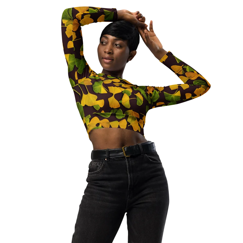 Midnight Ginkgo on Long Sleeve Crop Top — Front