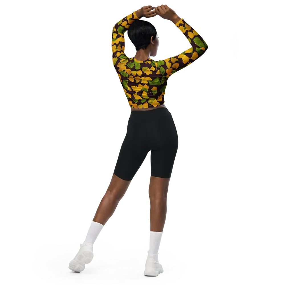 Midnight Ginkgo on Long Sleeve Crop Top — Back