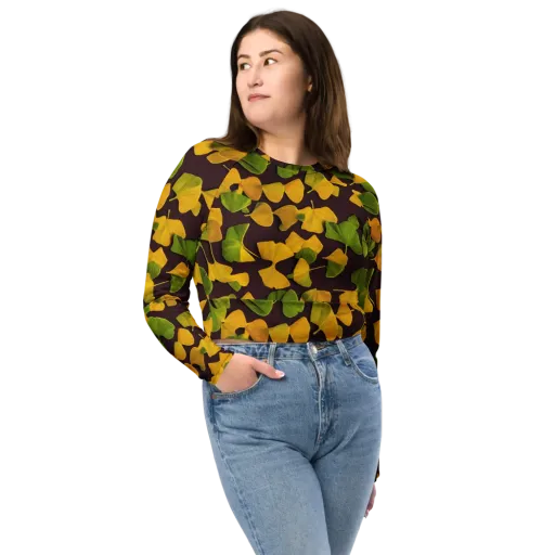 Midnight Ginkgo on a Long Sleeve Crop Top