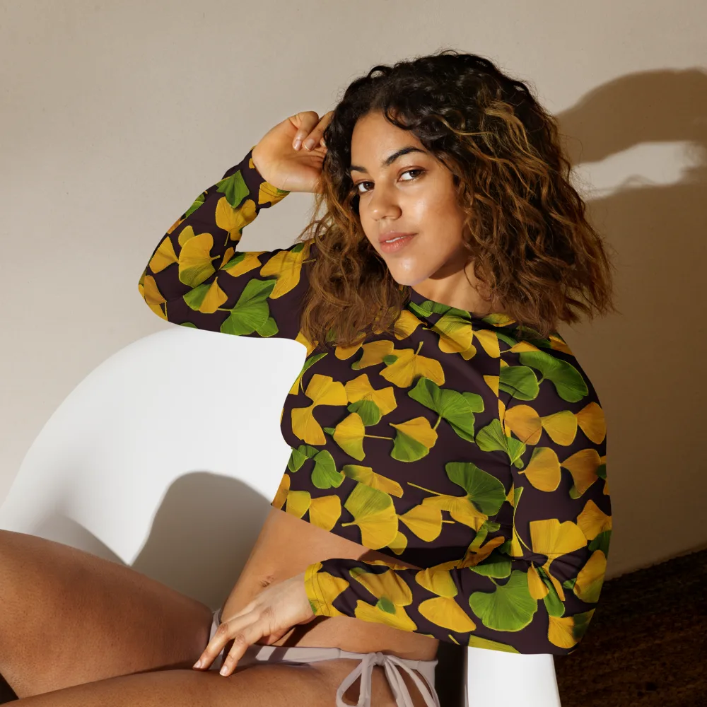 Midnight Ginkgo on Long Sleeve Crop Top — Left Front