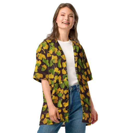 Midnight Ginkgo on a Button Shirt