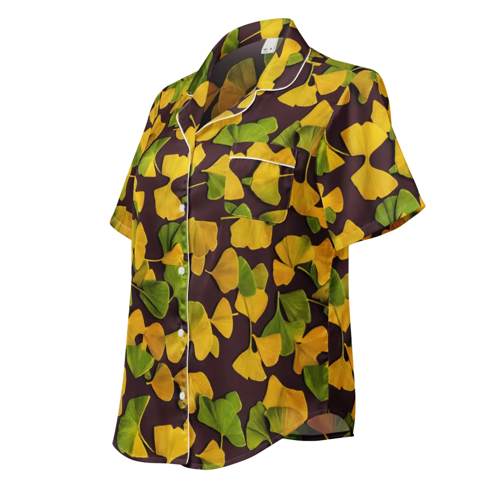 Midnight Ginkgo on Women's Short Sleeve Pajama Top — Left Front