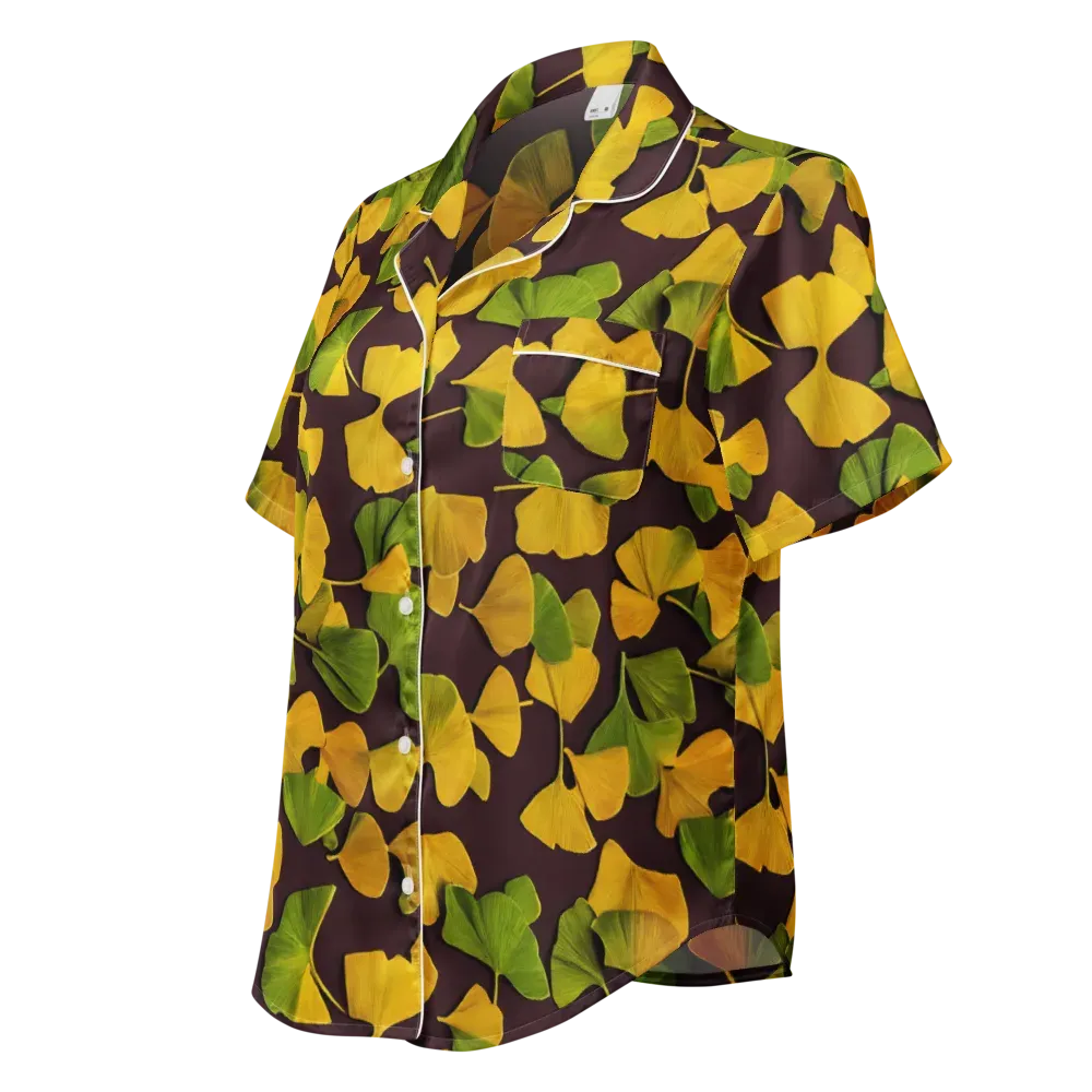 Midnight Ginkgo on Women's Short Sleeve Pajama Top — Left Front