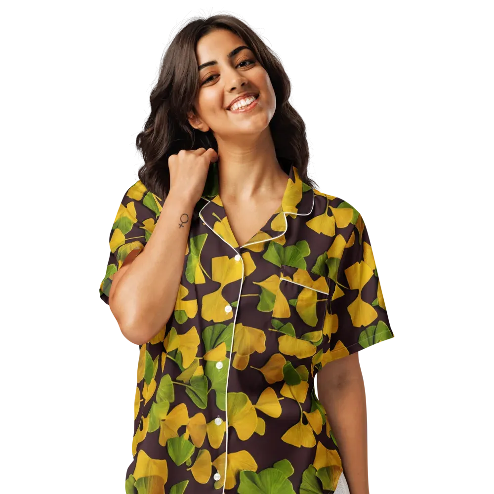 Midnight Ginkgo on Women's Short Sleeve Pajama Top — Front