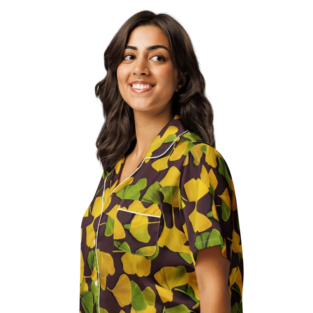 Midnight Ginkgo on Women's Short Sleeve Pajama Top — Left Front