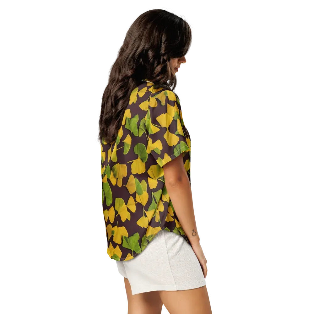 Midnight Ginkgo on Women's Short Sleeve Pajama Top — Right Back