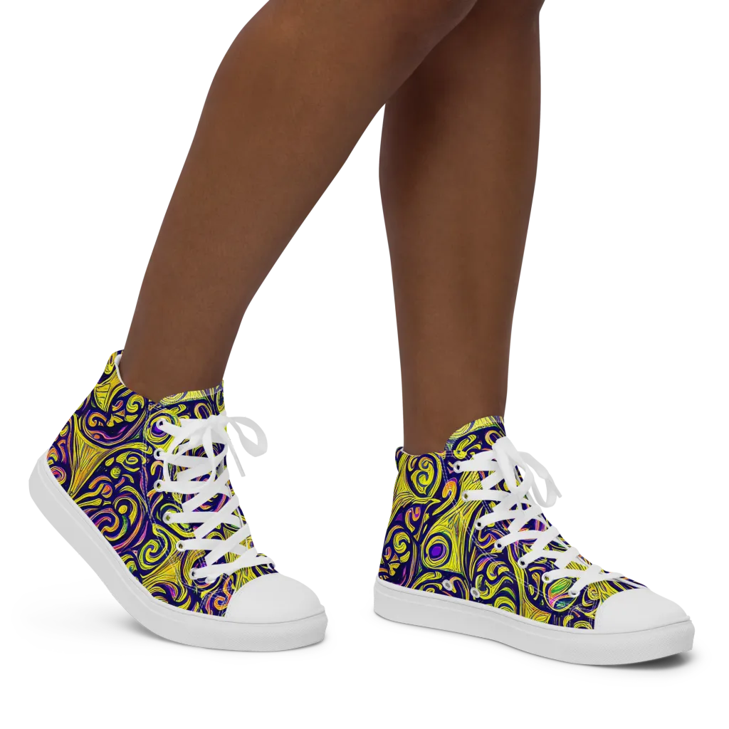 Indigo Fever on Women's High Top Canvas Shoes — Right