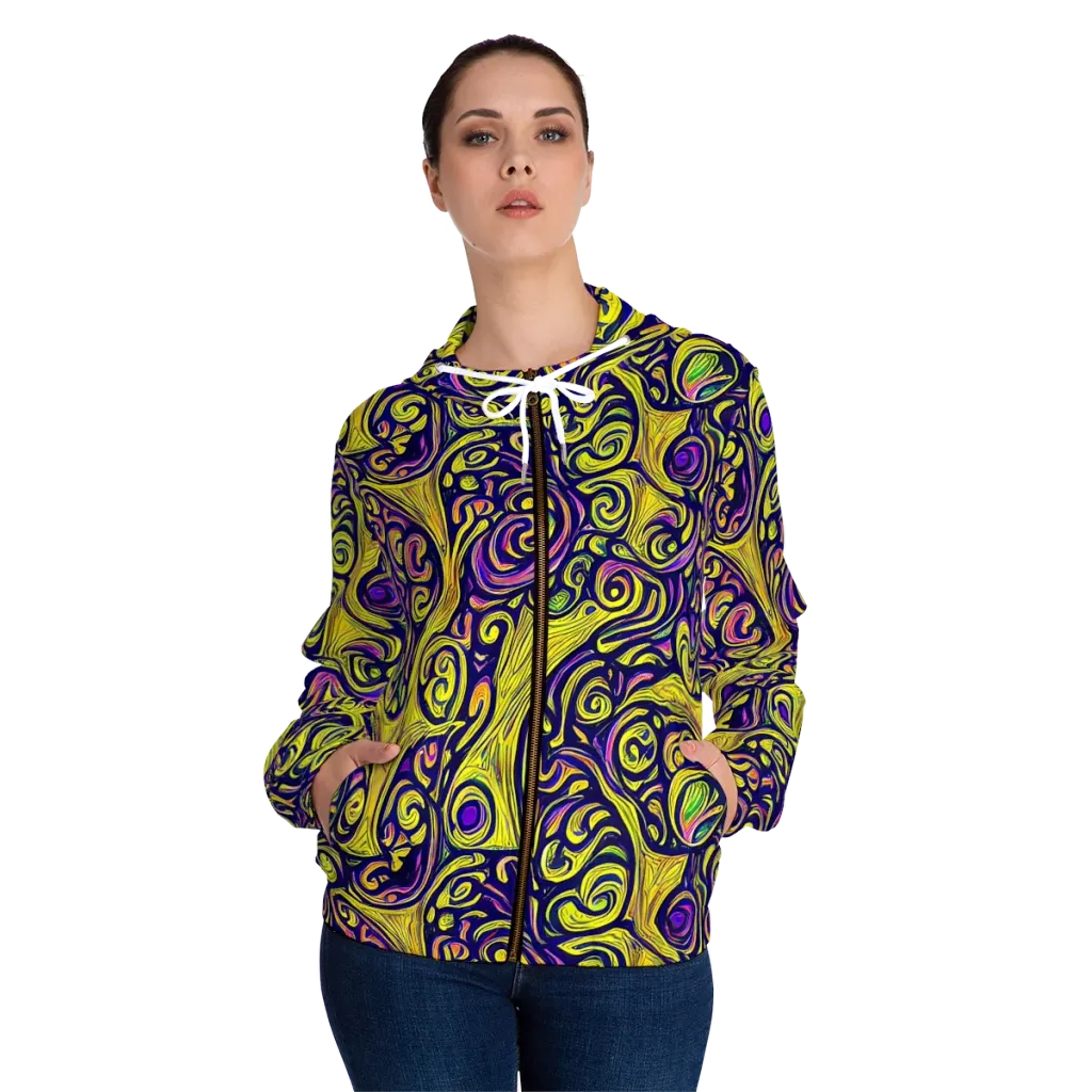 Indigo Fever on Women's Full-Zip Hoodie — Front On Person