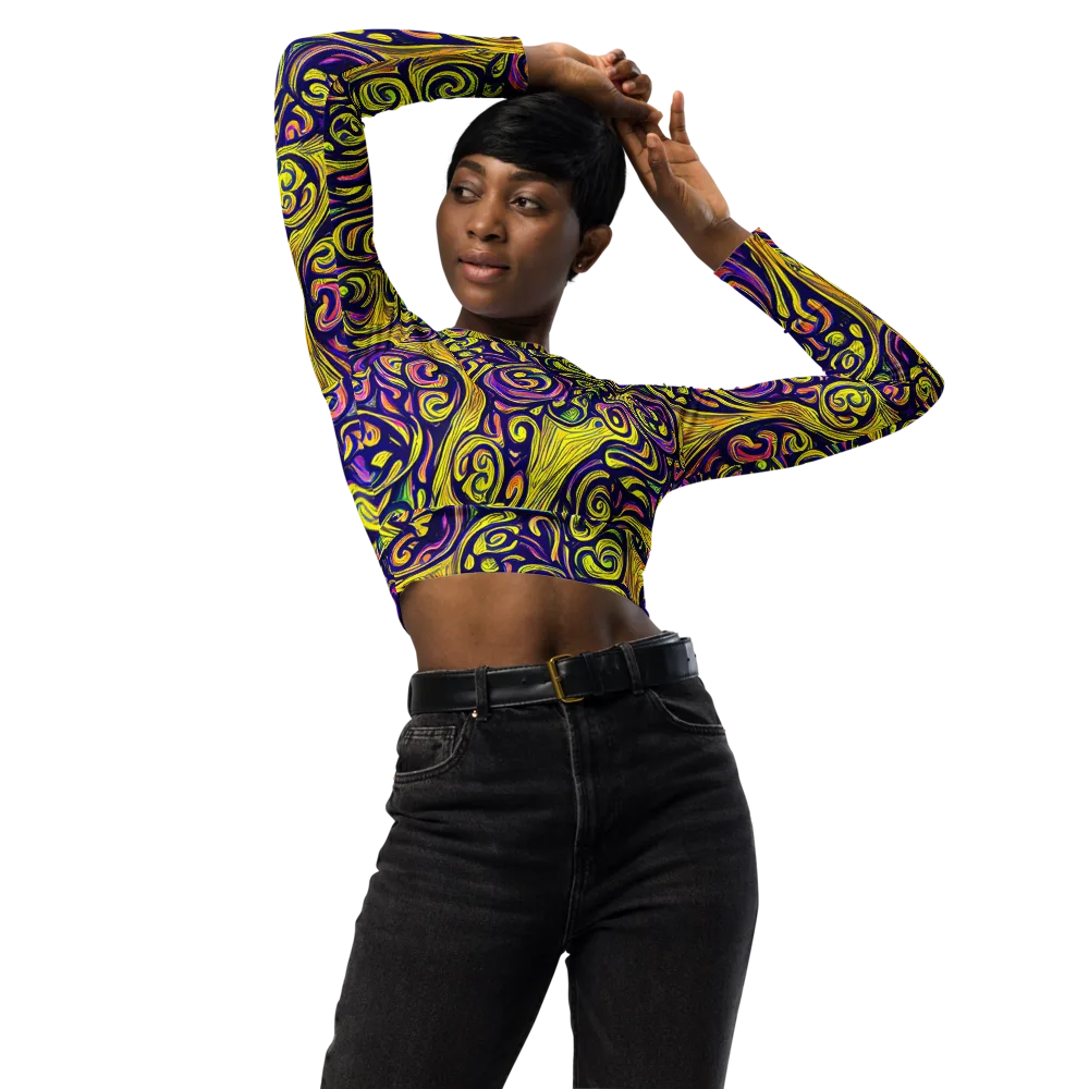 Indigo Fever on Long Sleeve Crop Top — Front