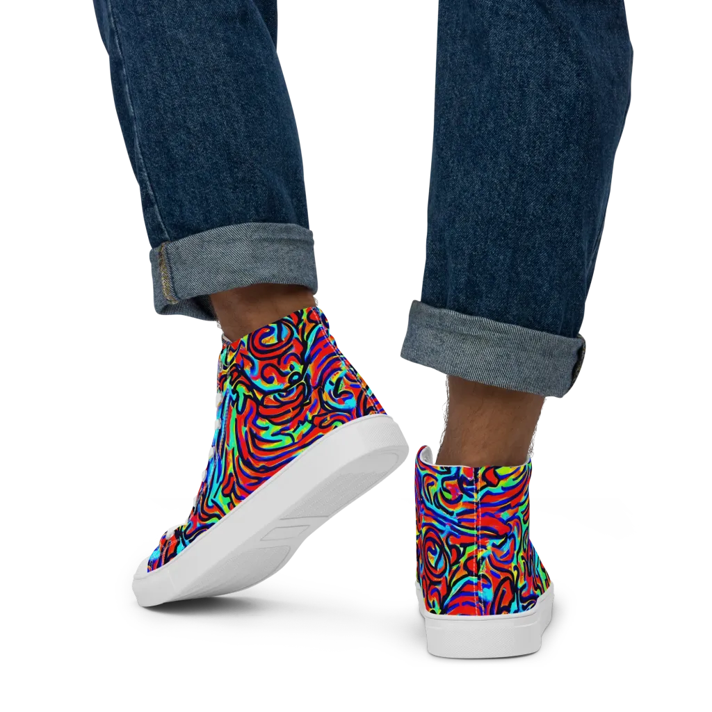 Lava Pulse on Men's High Top Canvas Shoes — Back
