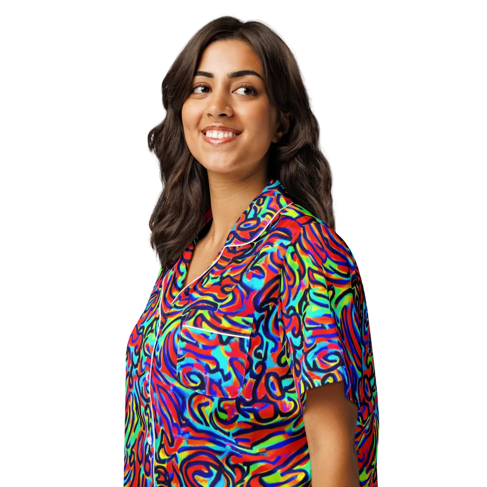 Lava Pulse on Women's Short Sleeve Pajama Top — Left Front