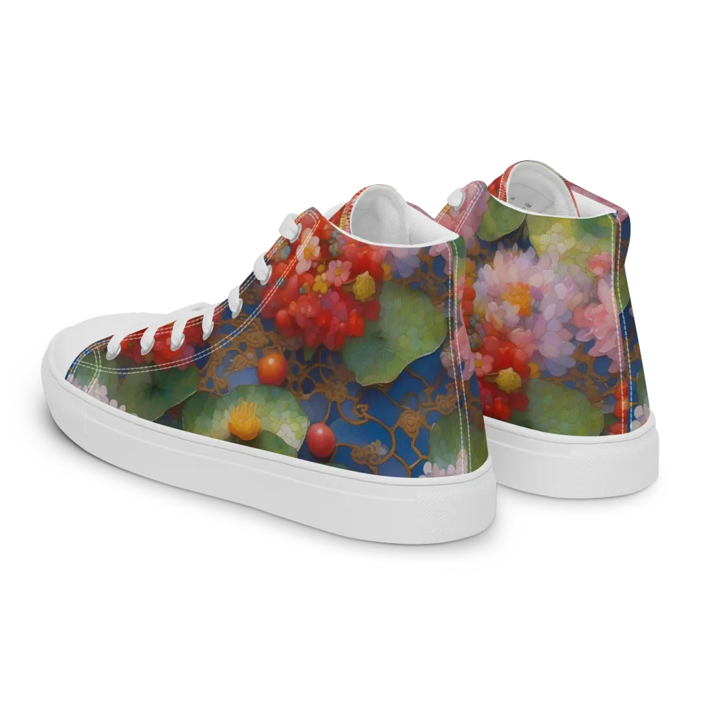 Lotus Royale on Men's High Top Canvas Shoes — Left Back