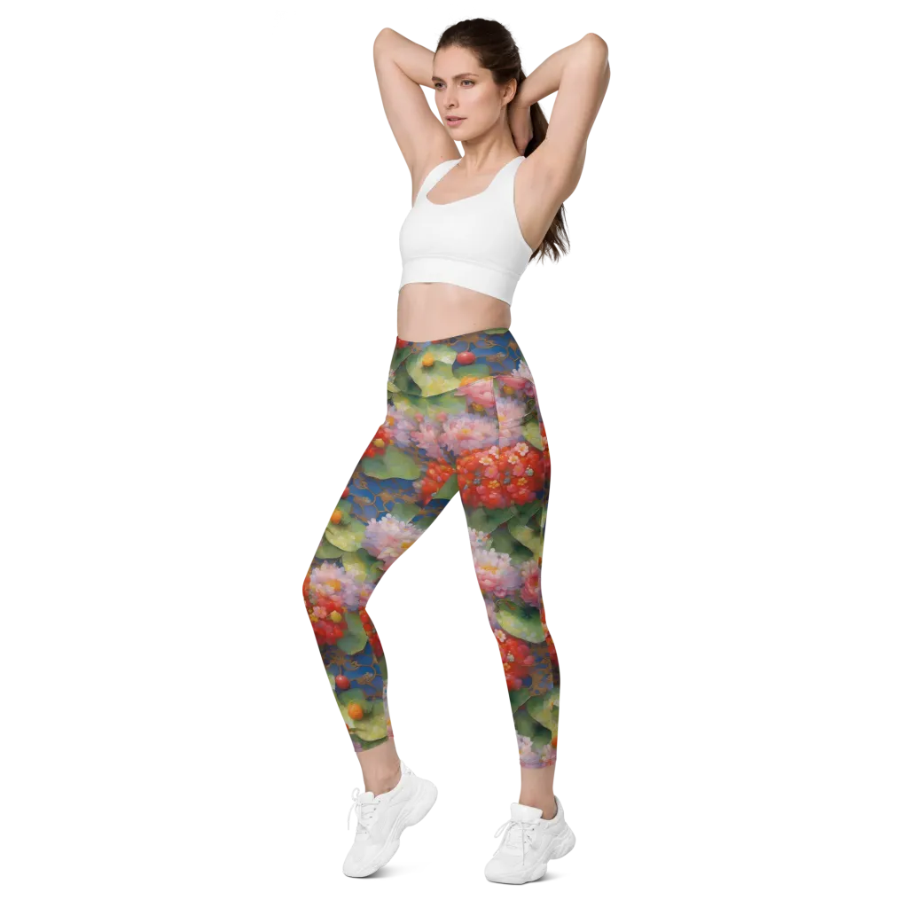 Lotus Royale on Leggings with Pockets — Left Front