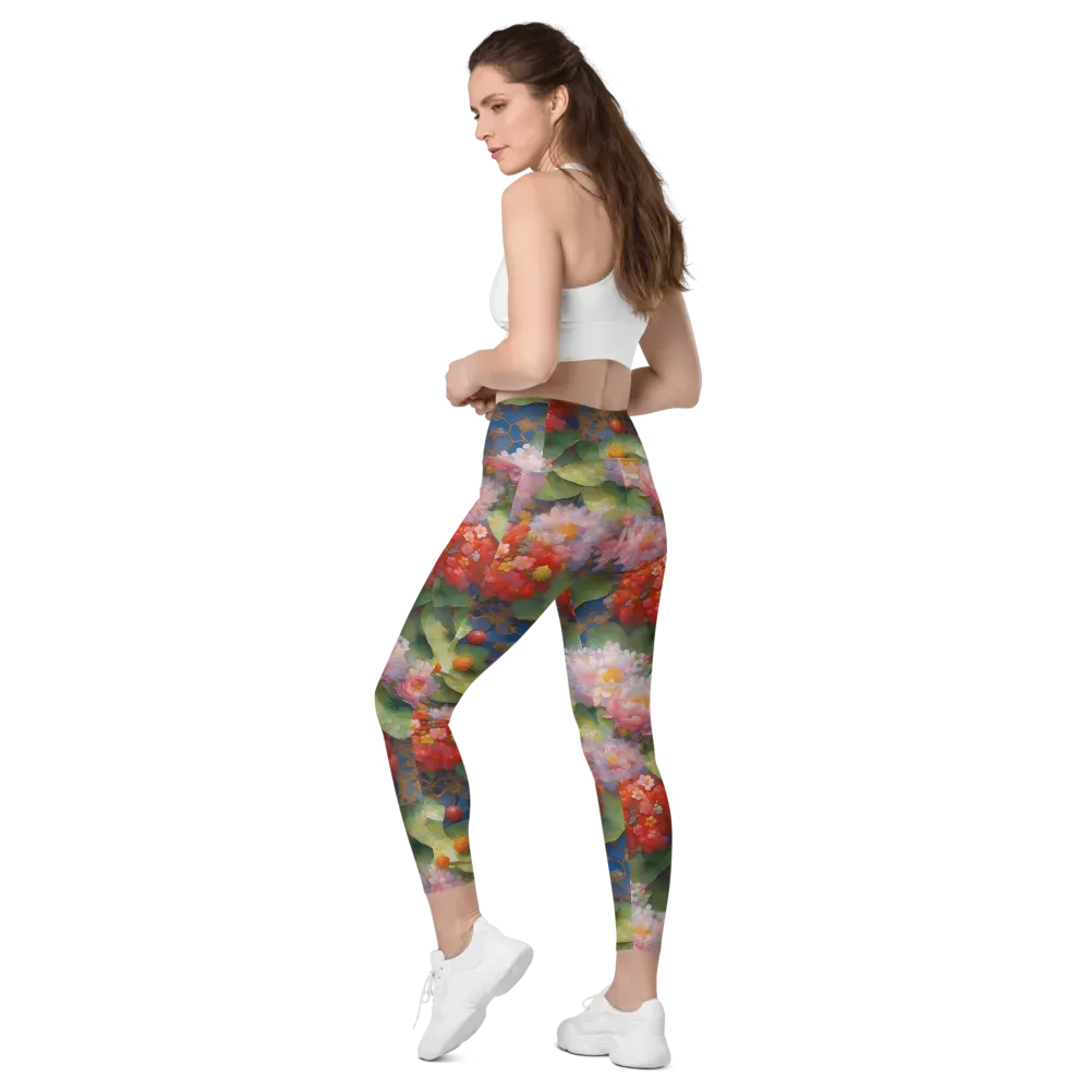 Lotus Royale on Leggings with Pockets — Left Back