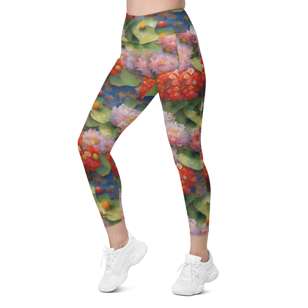 Lotus Royale on Leggings with Pockets — Left Front