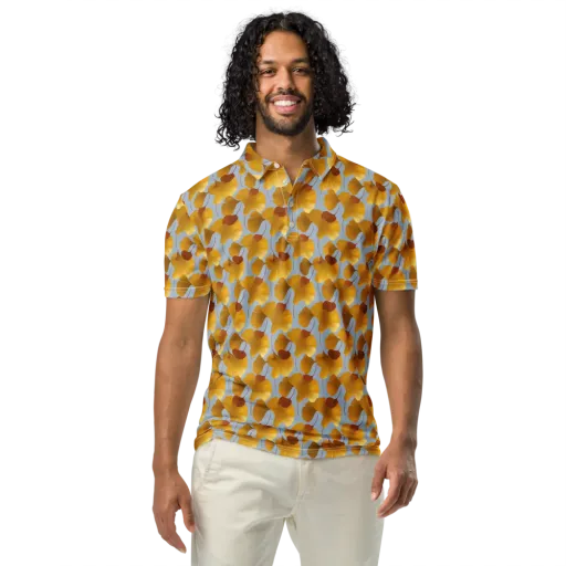 Golden Fan on a Men's Slim Fit Polo Shirt