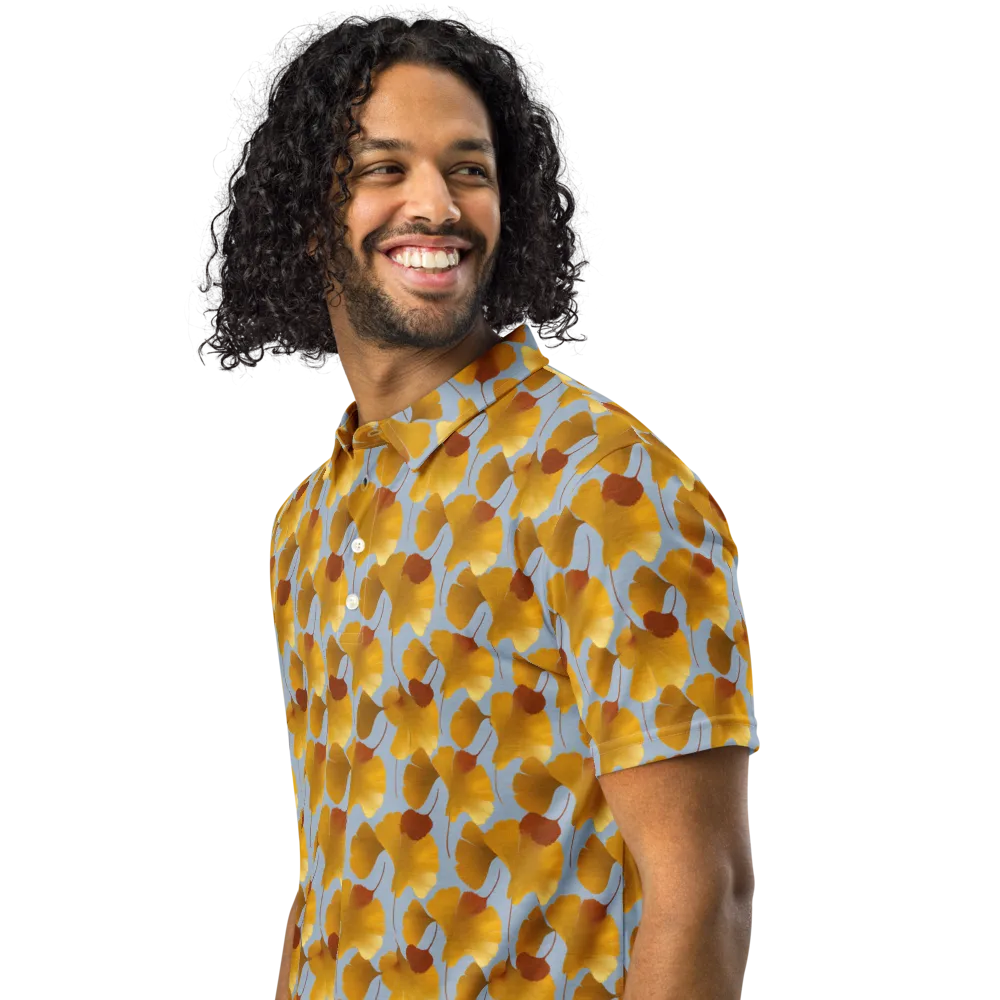 Golden Fan on Men's Slim Fit Polo Shirt — Left Front