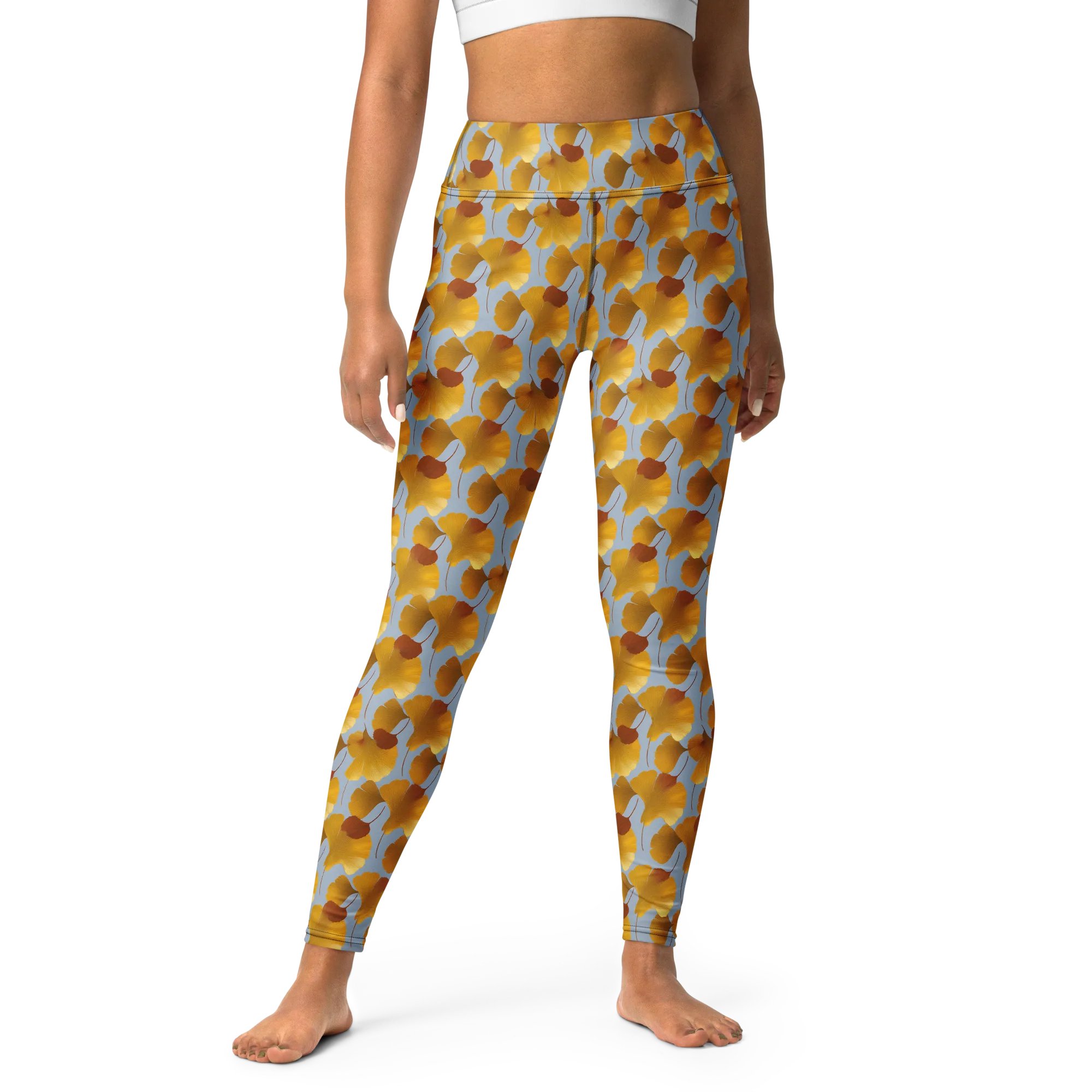 Golden Fan on Yoga Leggings — Front