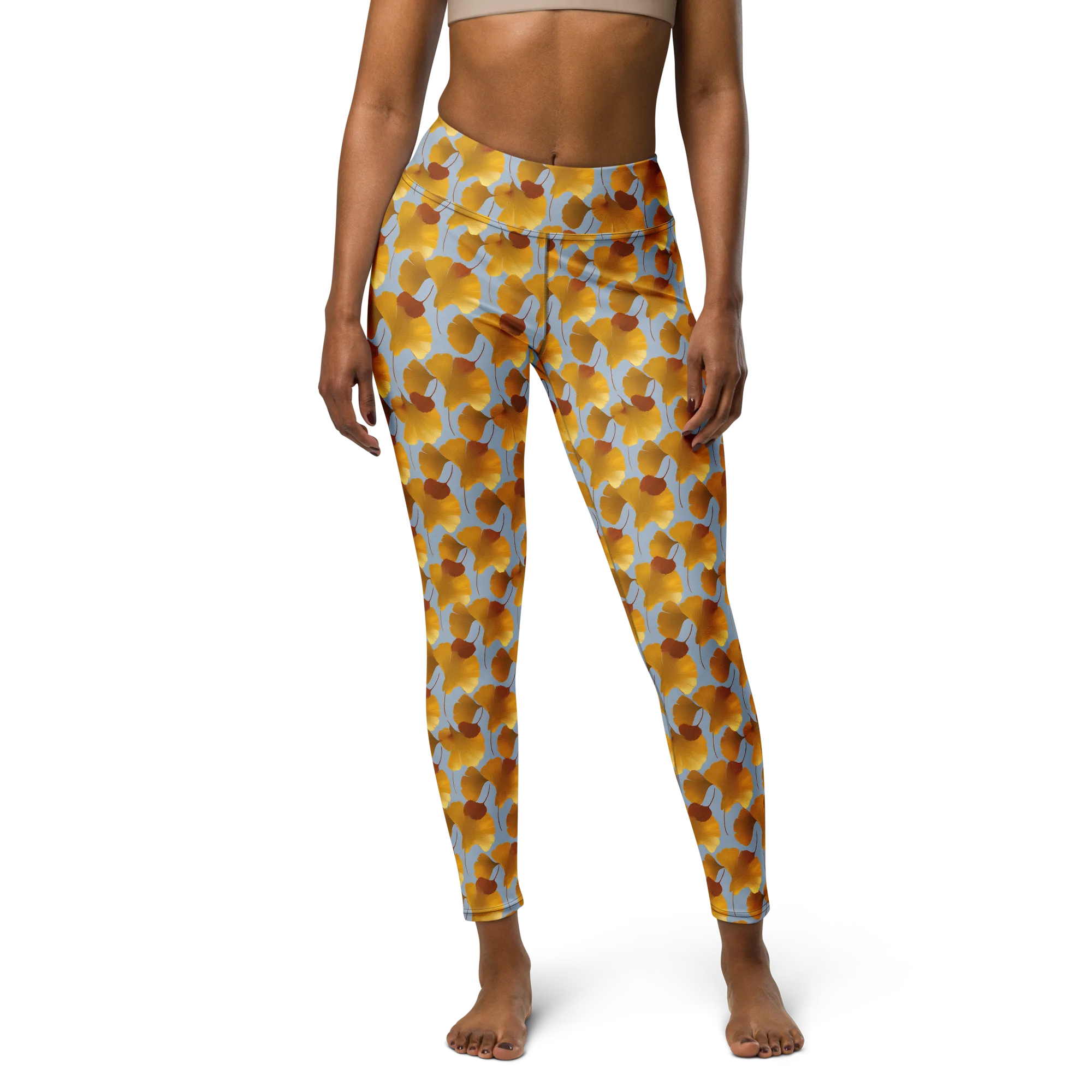 Golden Fan on Yoga Leggings — Front