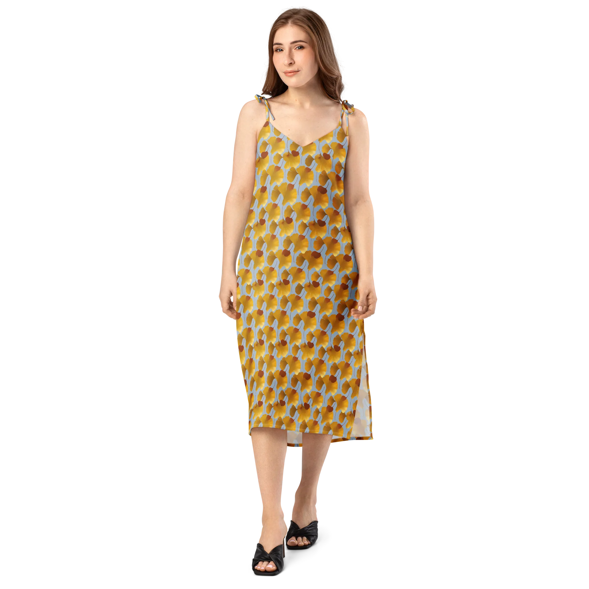 Golden Fan on Slip Dress — Front