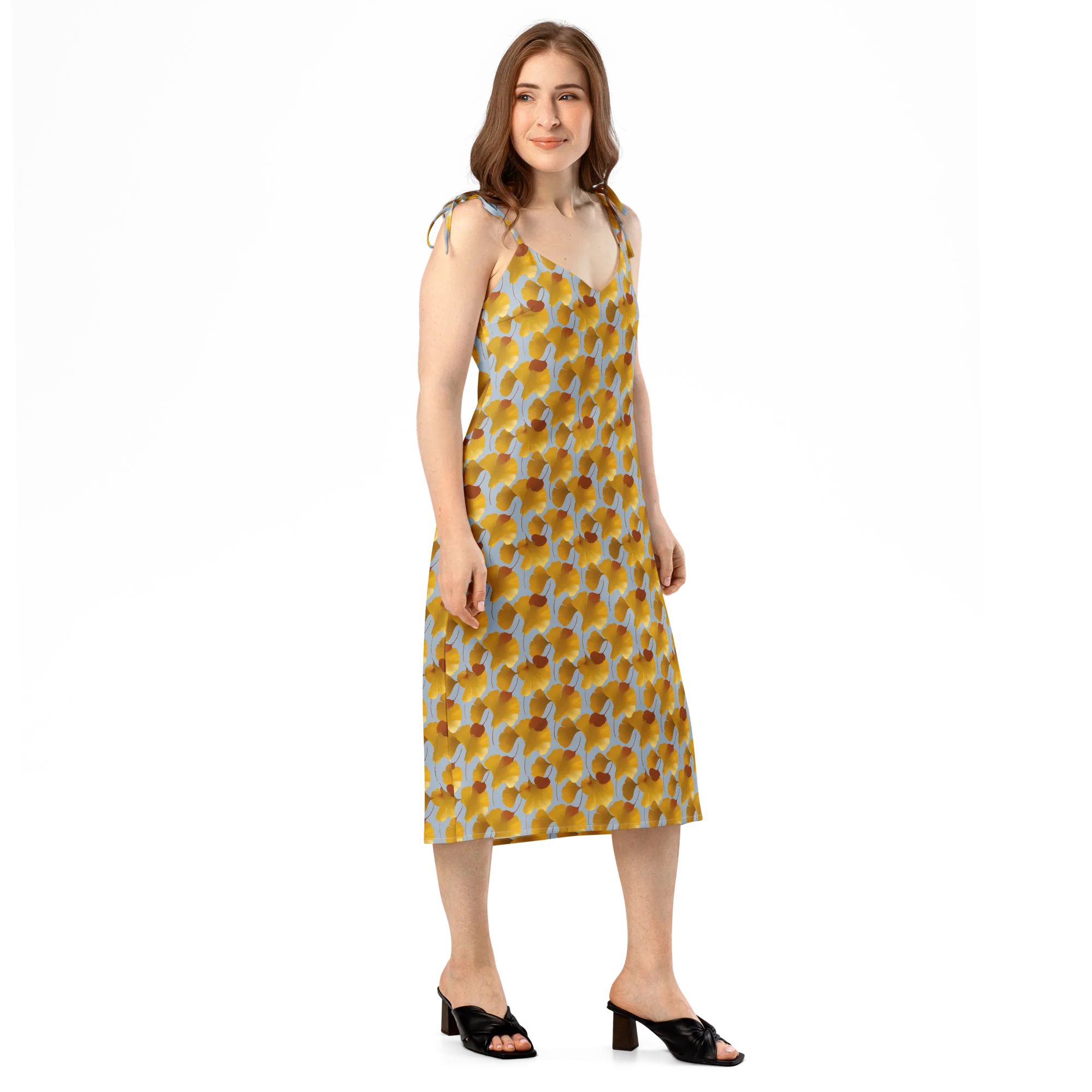 Golden Fan on Slip Dress — Right Front