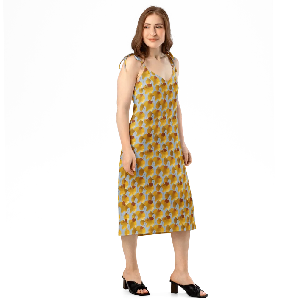 Golden Fan on Slip Dress — Right Front