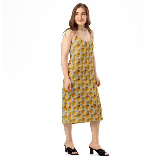 Golden Fan on a Slip Dress