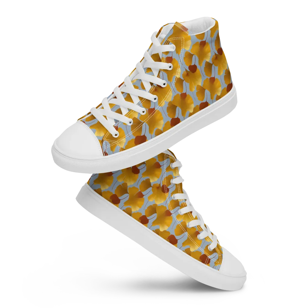 Golden Fan on Men's High Top Canvas Shoes — Front