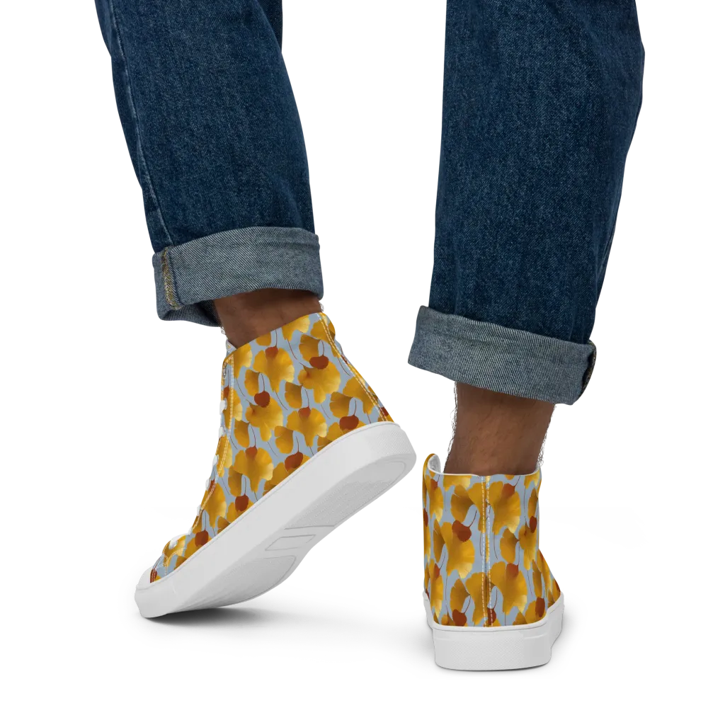 Golden Fan on Men's High Top Canvas Shoes — Back