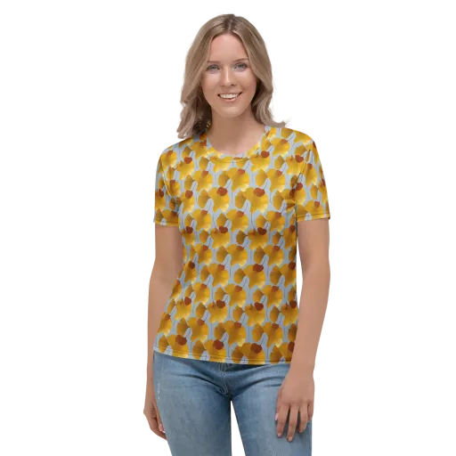 Golden Fan on a Women's Crew Neck T-Shirt