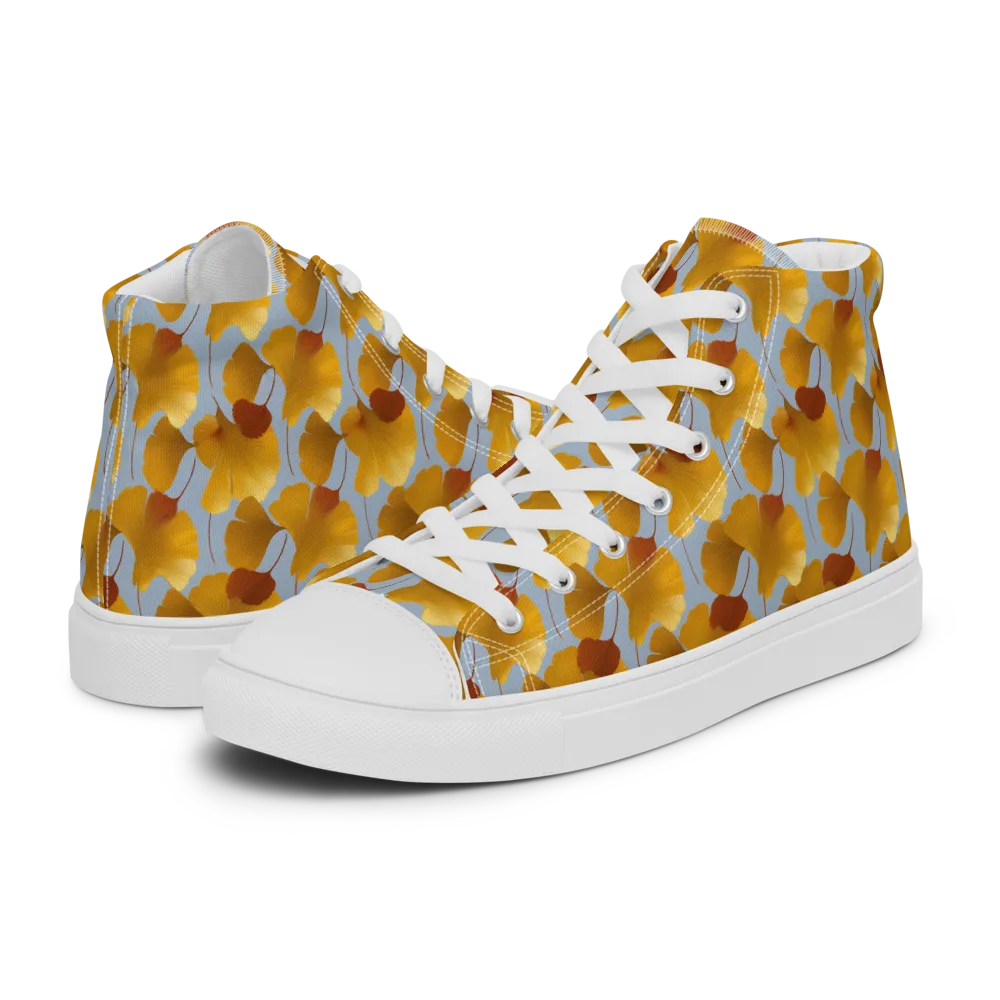 Golden Fan on Women's High Top Canvas Shoes — Left