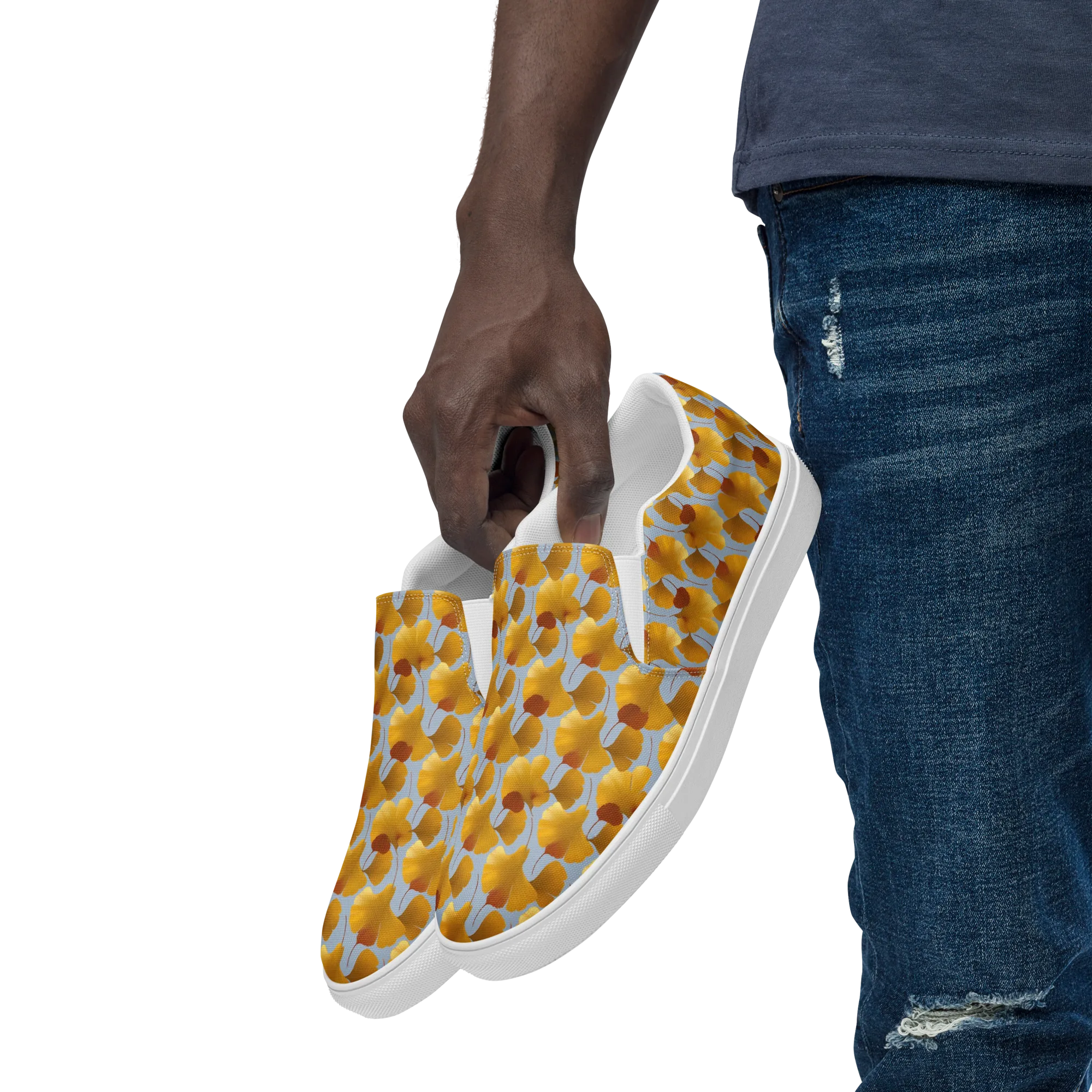Golden Fan on Men's Slip-On Canvas Shoes — Left Front