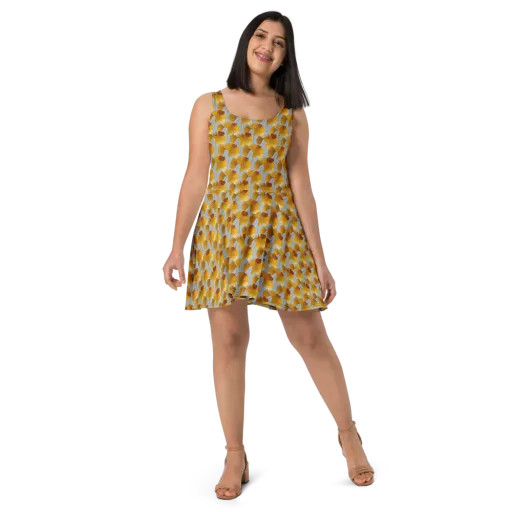 Golden Fan on a Skater Dress