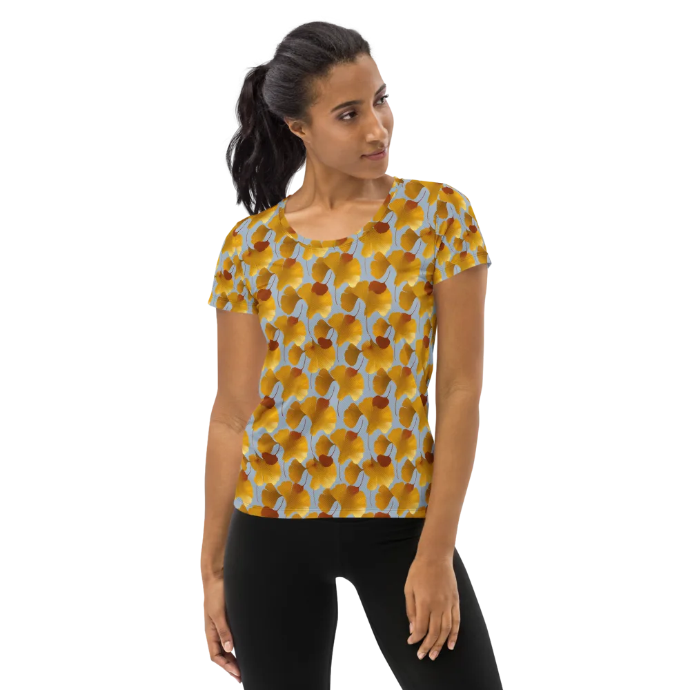 Golden Fan on Women's Athletic T-Shirt — Front