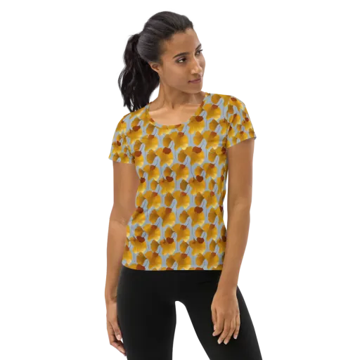 Golden Fan on a Women's Athletic T-Shirt