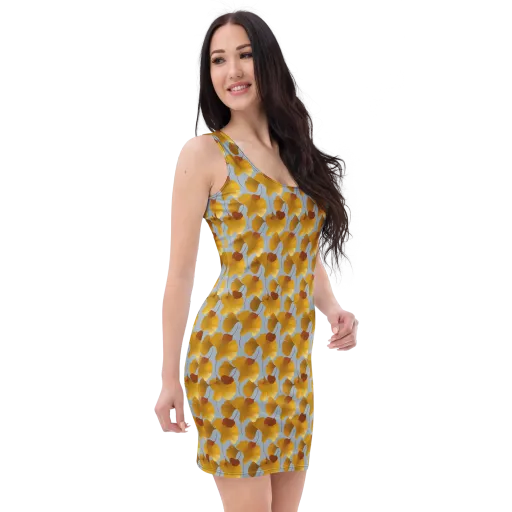 Golden Fan on a Bodycon Dress
