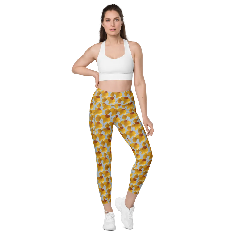Golden Fan on Leggings with Pockets — Front