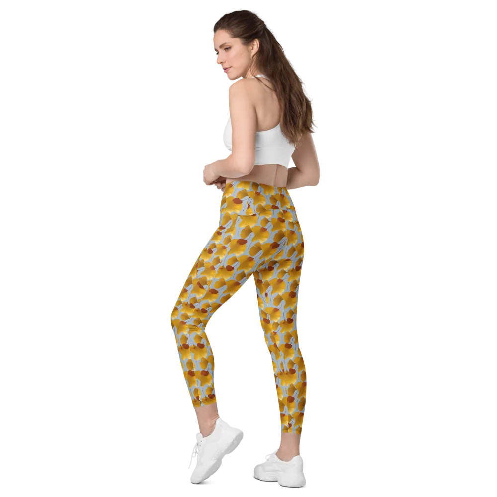 Golden Fan on Leggings with Pockets — Left Back