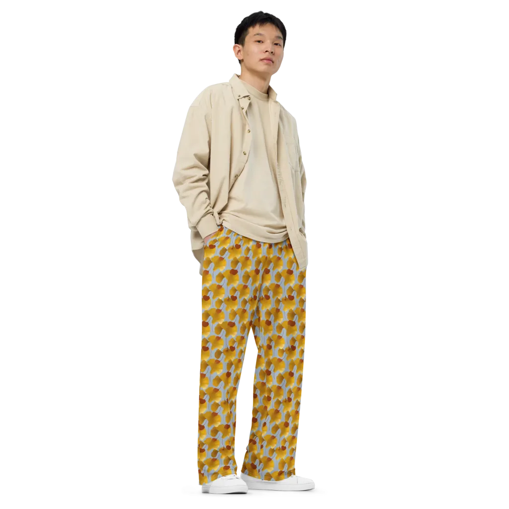 Golden Fan on Wide-Leg Pants — Right Front
