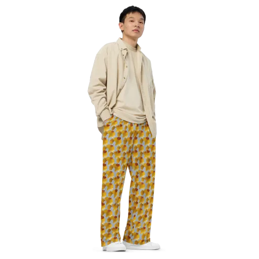 Golden Fan on a Wide-Leg Pants