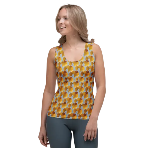 Golden Fan on a Women's Tank Top