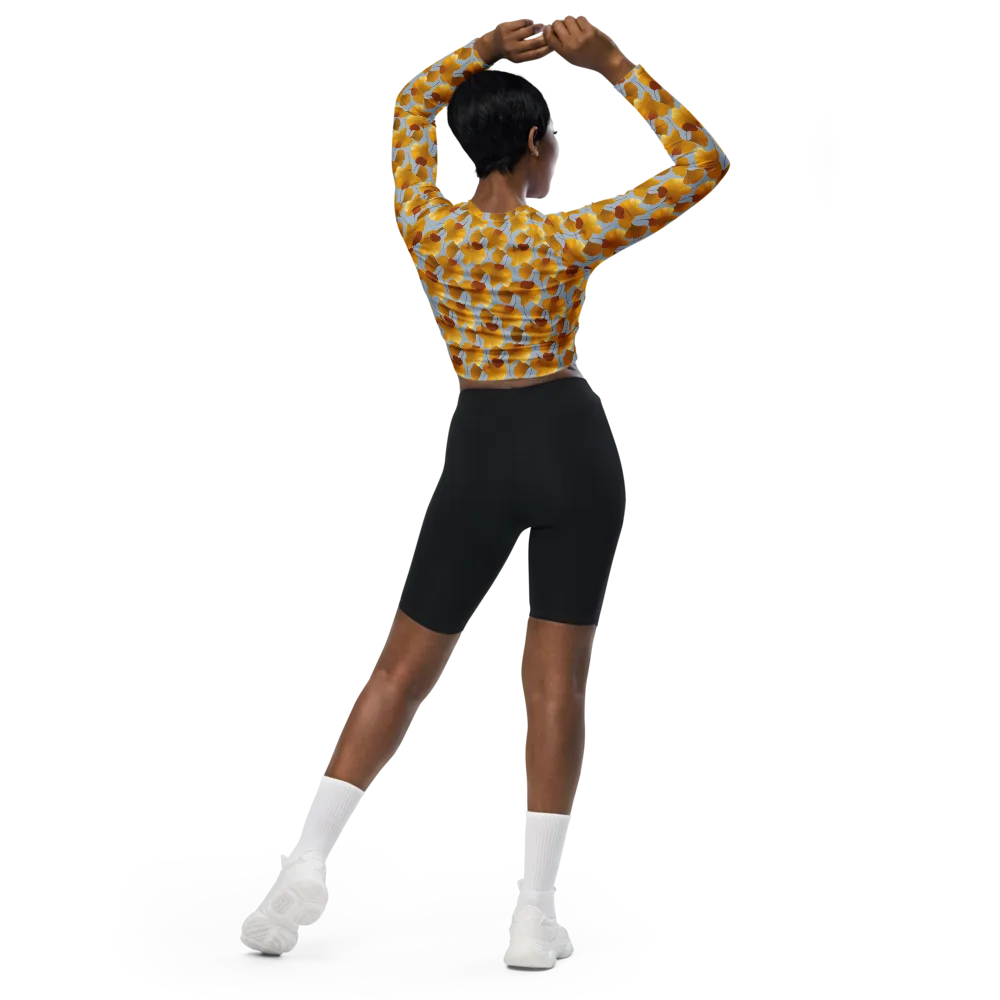 Golden Fan on Long Sleeve Crop Top — Back