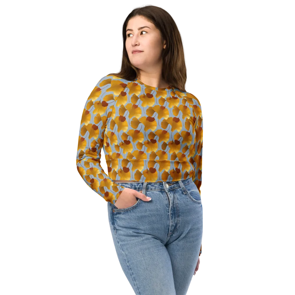 Golden Fan on Long Sleeve Crop Top — Front