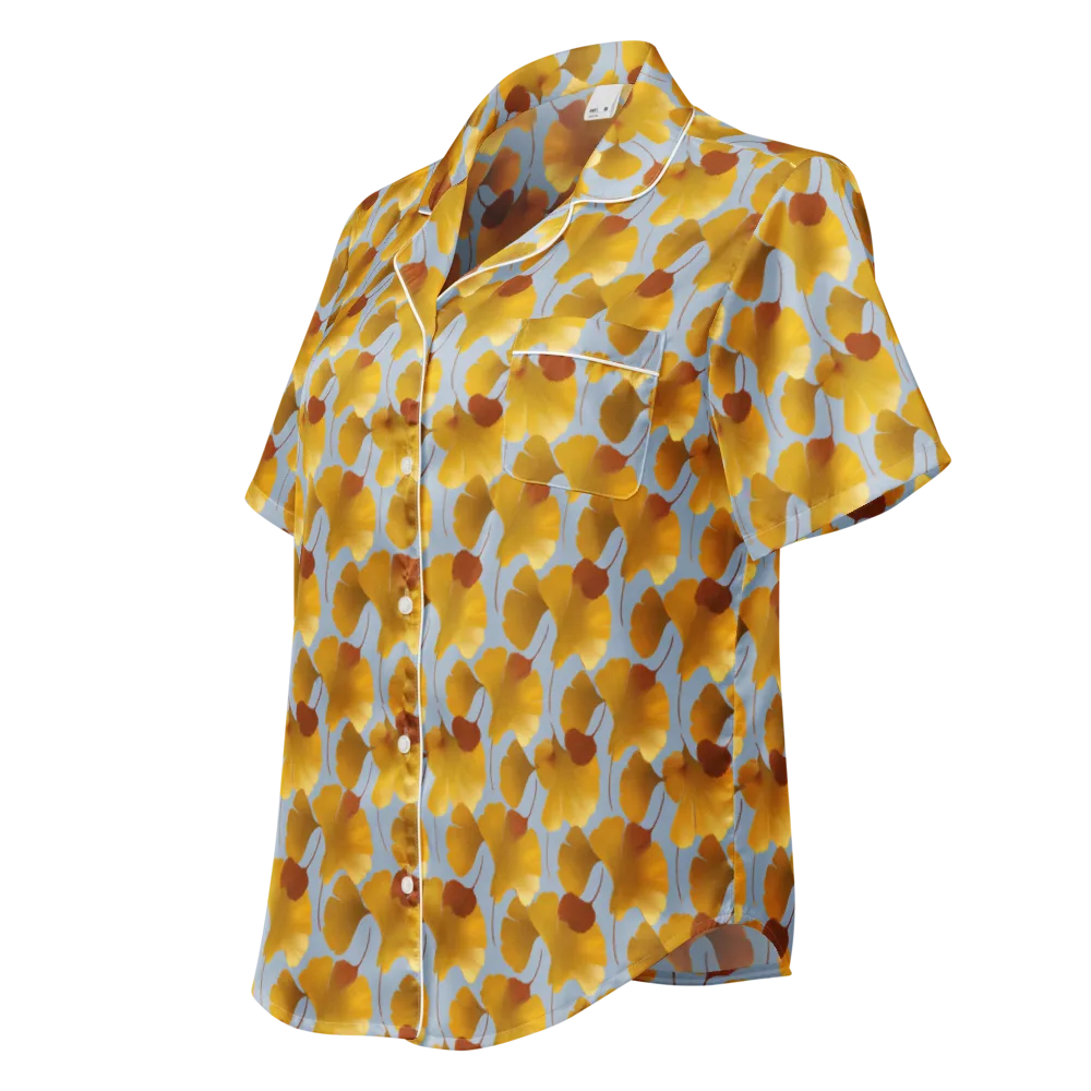 Golden Fan on Women's Short Sleeve Pajama Top — Left Front