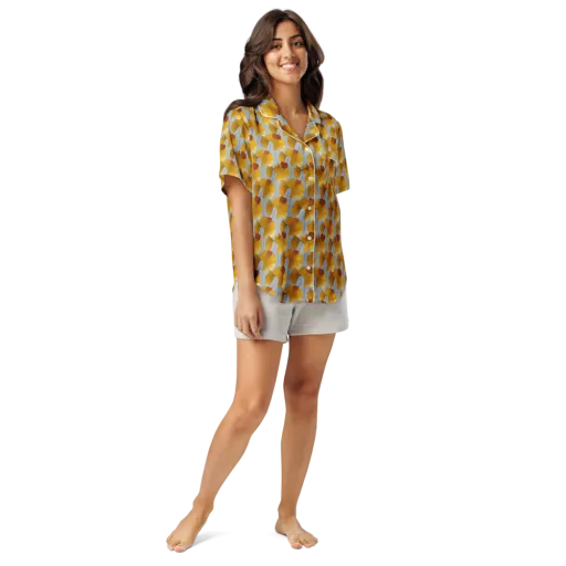 Golden Fan on a Women's Short Sleeve Pajama Top