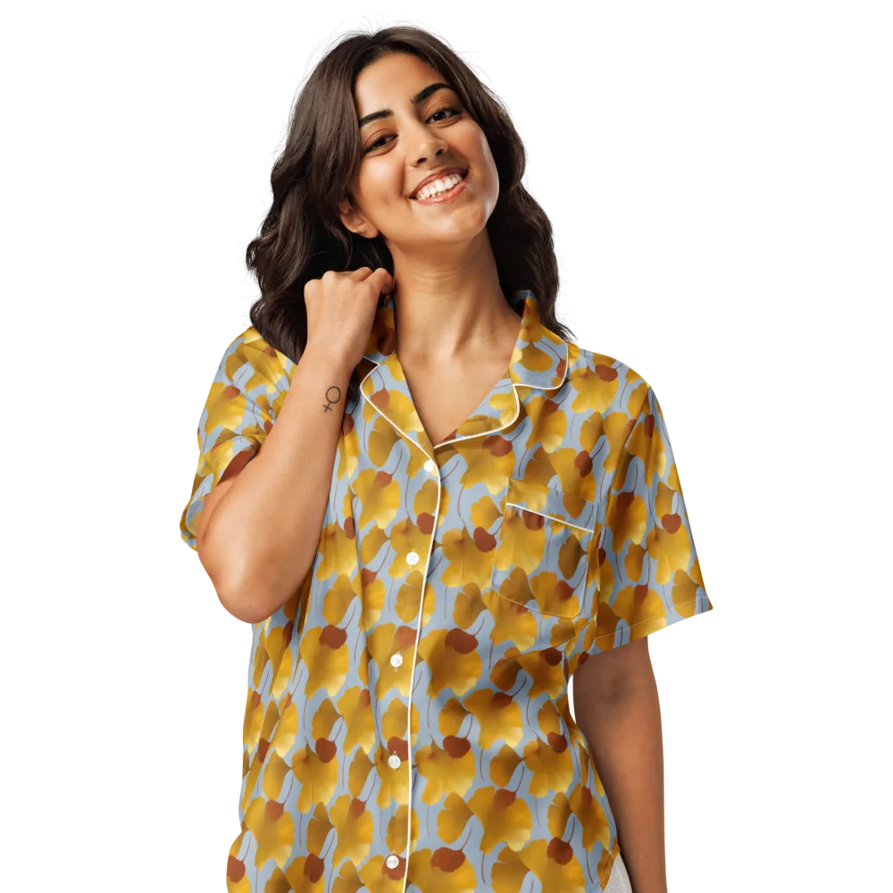 Golden Fan on Women's Short Sleeve Pajama Top — Front