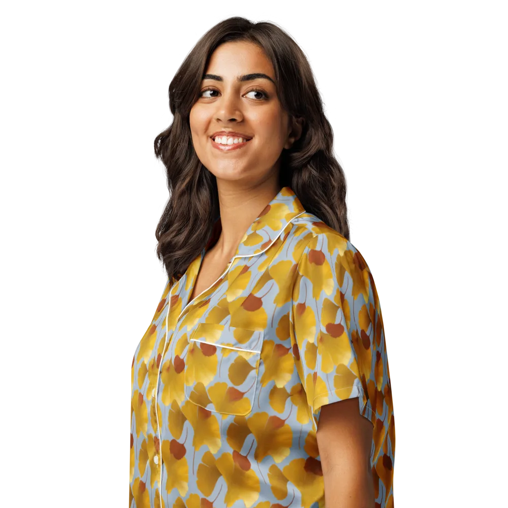 Golden Fan on Women's Short Sleeve Pajama Top — Left Front