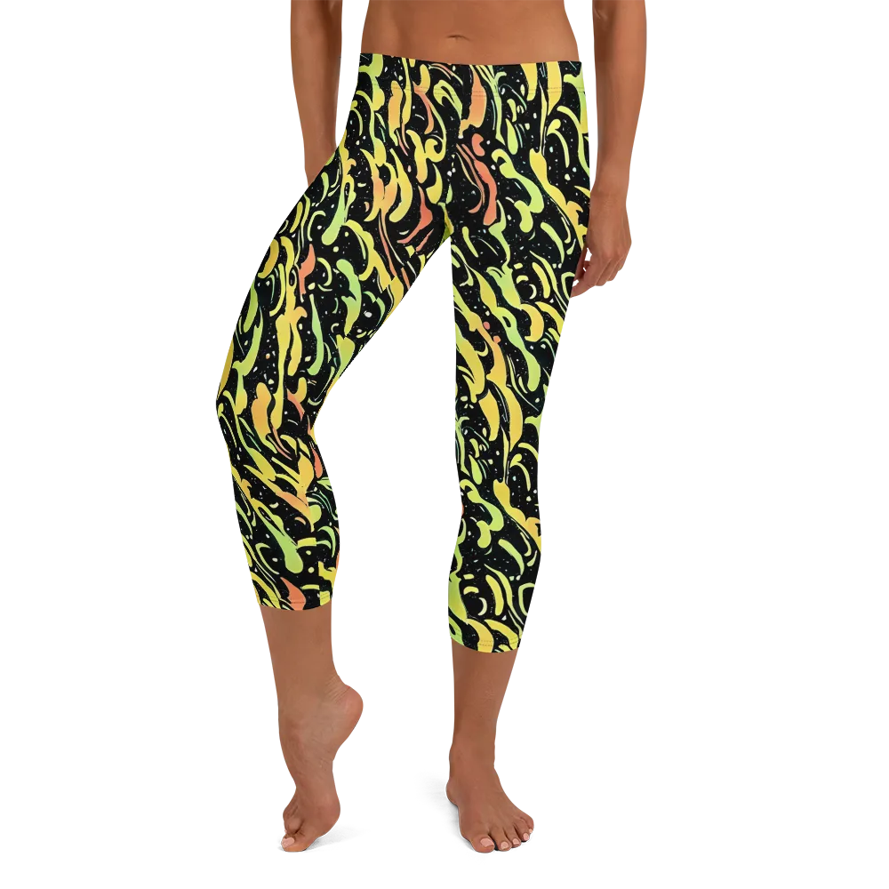 Blacklight Drift on Capri Leggings — Front